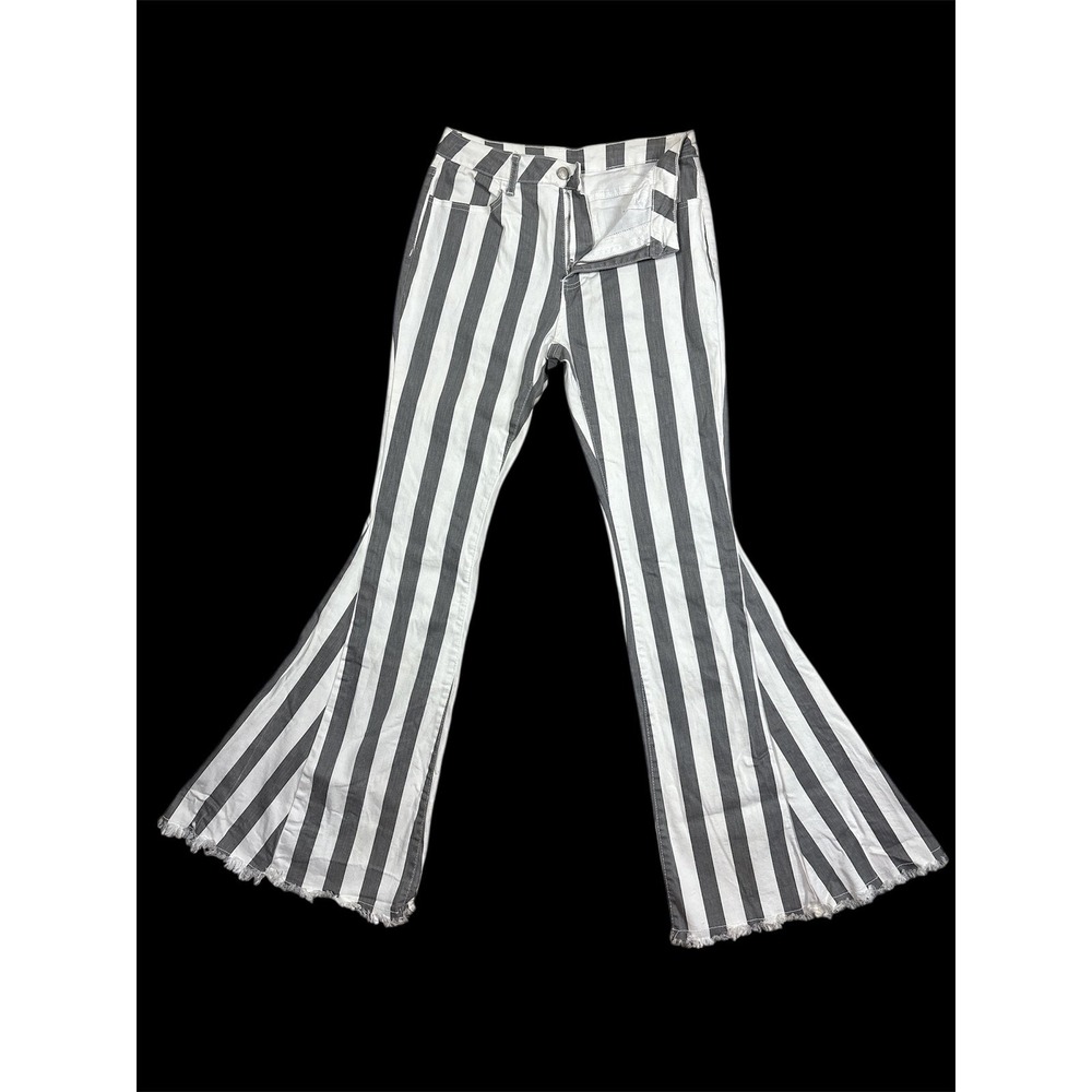 Wisteria Lane Black White‎ Vertical Stripe Bell Bottom Flare Jeans Size M